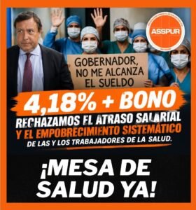 ASSPUR rechazó la oferta salarial y reclama un sueldo inicial de  millones